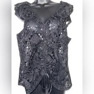 Cato Black Lace Sheer Cover Up Top Size Large
